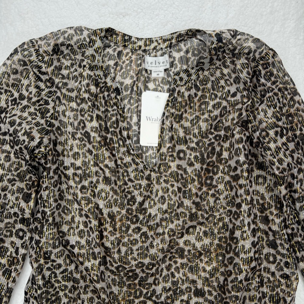VELVET BY GRAHAM & SPENCER ANTHROPOLOGIE PEYTON LEOPARD BLOUSE TOP NWT XS - Picture 3 of 11